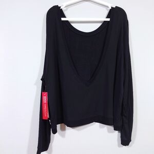 GOOD AMERICAN Black Modal Top – Open Back V – Size S – NWT